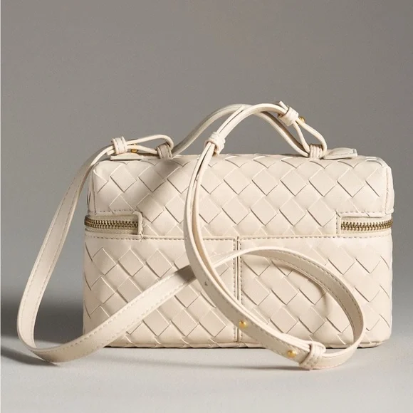 NWT Anthropologie Woven Top Handle Elegant Cream Handbag - Picture 2 of 10